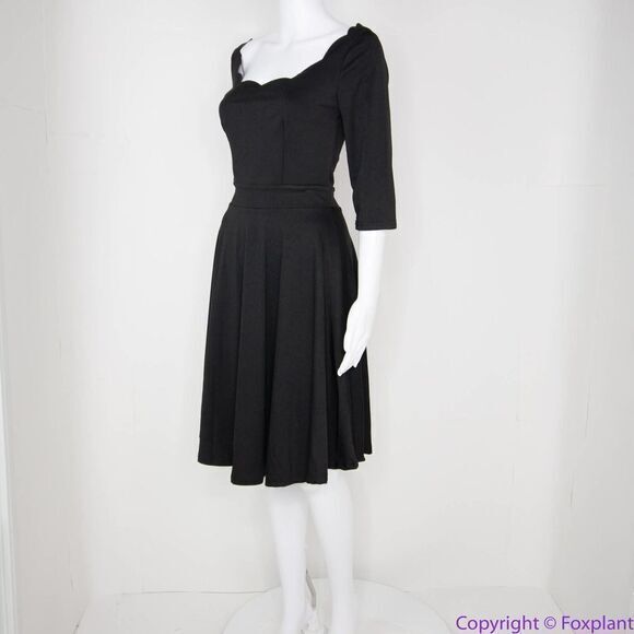 NEW Meaneor black fit and flare midi‎ dress scoop scallop neckline, S - Picture 14 of 16